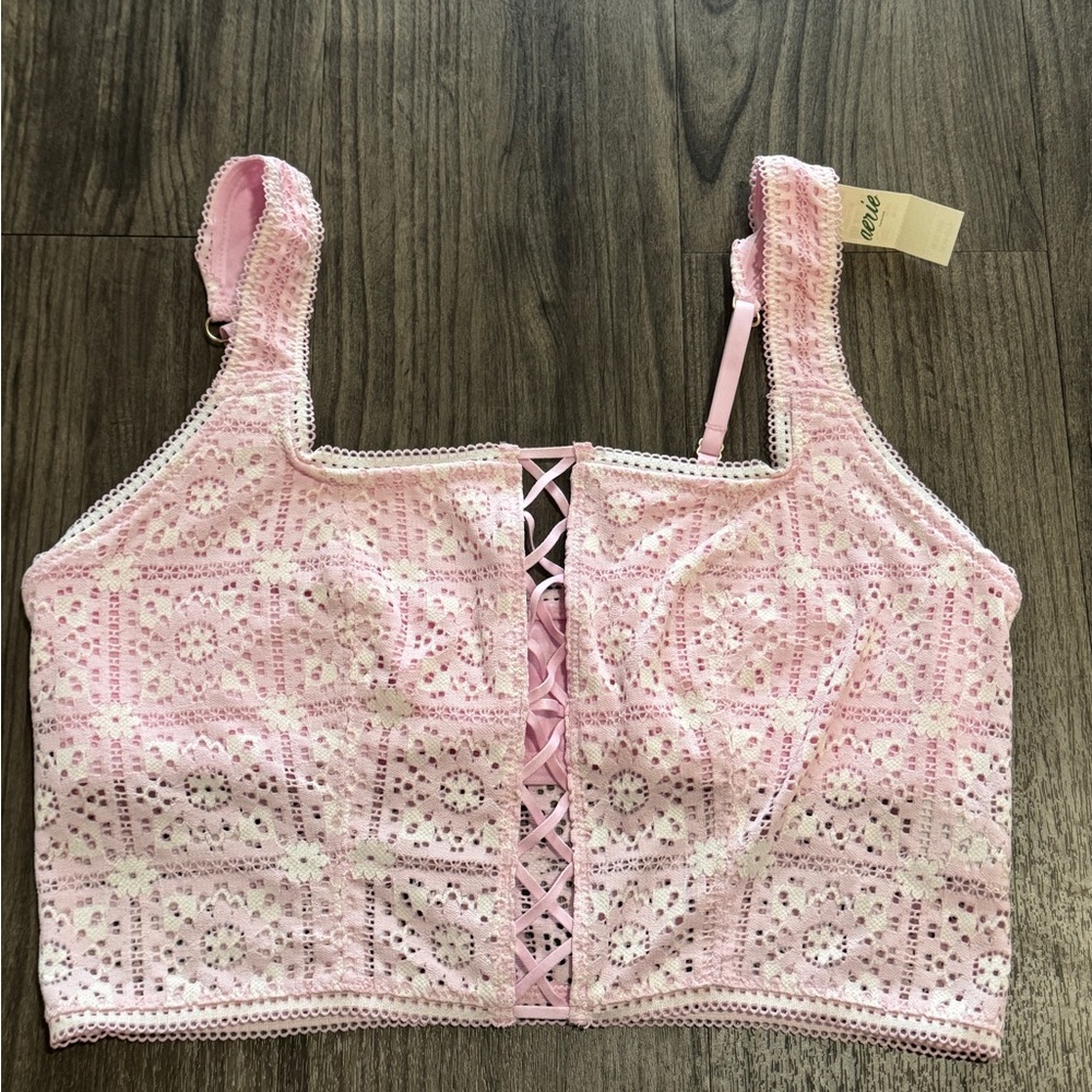 Aerie Pink Lace Crop Top